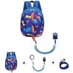 DD Toddler Boys Girls Kids Dinosaur Backpack, Cartoon Safety Anti-lost Strap Rucksack with Reins (Blue-A)