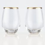 Burns Glass Stemless White Wine Glasses with Real Gold Trim, Crystal Wine Glass Set, 18 Oz. (Set of 2)