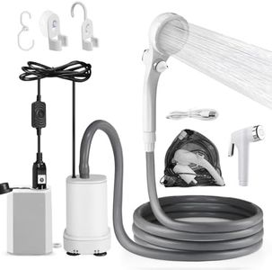 AUTOPkio Ducha de Camping portátil, 12V 24V Ducha de Campamento con 4500mAh Batería Recargable y Bomba para Caravana, Playa, Mascotas, Lavado de Coches (Blanco)