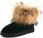 AUSLAND Genuine Suede Waterproof Boots for Women Furry Fur Winter Ankle Boots Warm Fluffy Snow Boot 7.5US Black 99251 38EU