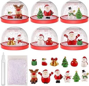 Karsspor 6 PCS Christmas Snow Globe Kit, Christmas Crafts Snow Globes with 12 Cute Christmas Toys, Plastic Snow Water Globe Kit for DIY Snow Globe, Christmas Arts and Crafts, Christmas Arts and Crafts