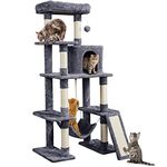 Yaheetech 159cm Tall Cat Tree Tower Kitten Scratching Post Activity Centre Multi-Level Cat House with Condo Hammock Large Cat Climbing Tower for Indoor Cats, Dark Grey