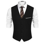 PJ PAUL JONES Mens Dress Vest Button-Down Western Vest Jacket Light V Neck Suit Vest Fisherman Black L