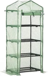 Outsunny 28" x 20" x 63" Portable Greenhouse with 4 Tier Shelves Outdoor Hot House Plant Flower Greenhouse, Steel Frame, PE Cover, Dark Green