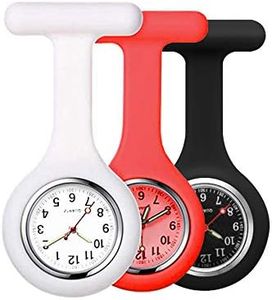 alladaga Set of 3 Nurse Fob Watches, Silicone Doctor Pocket Lapel Clip On Watches Gift (White Red Black)