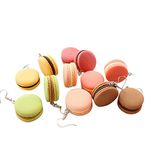 3-5Pairs Cute Dessert Macaron Popcorn Hamburg Pizza Dangle Earrings Hamburger Pizzas Desserts Food Jewelry Cartoon Drop Earrings Wedding Gift for Women Girls, Metal Resin Plastic, resin