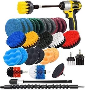 Rainbow-AU Drill Brush Scrub Pads 31 Piece Power Scrubber Cleaning Kit, Scrub Pads & Sponge, Power Scrubber Brush with Extend Long Attachment-All Purpose Clean for Grout, Tiles, Bathtub, Bathroom