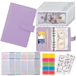 Budget Binder Cash Envelopes for Budgeting Money Organizer for Cash Money Envelopes for Cash Leather A6 Budget Binder with Zipper envelopes (Purple)