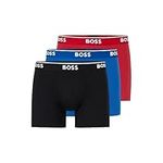 Hugo Boss Men's 3-Pack Cotton Boxer Brief, New Red/Blue/Black, Large