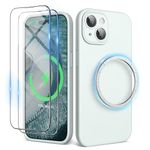 SURPHY Magnetic Case for iPhone 15 Case with Screen Protector, Liquid Silicone Anti-Scratch Compatible with MagSafe Gel Rubber Phone Case for iPhone 15 6.1 inch (Soft Mint)