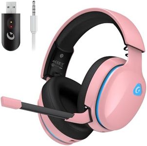 Gtheos 2.4GHz Wireless Gaming Headset for PS5, PS4 Fortnite & Call of Duty/FPS Gamers, PC, Nintendo Switch, Bluetooth 5.3 Gaming Headphones with Microphone for Mobile, Stereo Sound (Blush Pink)