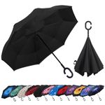 Umbrella,Windproof Waterproof Golf Umbrella,Double Layer Folding Inverted Anti-UV Protection Umbrellas,Reverse Sun Umbrella With C-Shaped Handle,Upside Down Umbrella for Car Rain Outdoor Use (black)