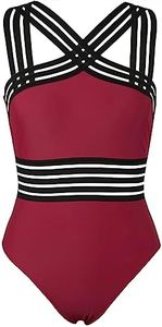 Hilor Women's Tummy Control One Piece Swimwear Slimming Swimsuits Retro Bathing Suits Monokinis Red XL/US14