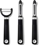 3-Piece Premium Swivel Vegetable Fruit Peeler Set, Kitchen Gadgets Apple Peeler Potato Peeler Veggie Peeler, Dishwasher Safe Kitchen Accessories, Straight, Serrated, Julienne (Black)