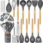 34 PCS Silicone Kitchen Cooking Utensils Set, Heat-Resistant Utensil Set with Premium Stainless Handles for Cooking and Baking, Non-Stick Spatula Kitchen Gadgets Cookware Set (Grey)