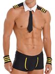 Freebily Mens Sexy Lingerie Outfit Boxer Briefs Collar Cuffs Set Sailor Halloween Cosplay Costume Black X-Large