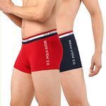 U.S. POLO ASSN. Striped Waistband Antibacterial ET002 Trunks - Pack of 2 (Navy/Red M)