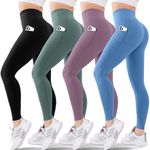 4 Pack High Waisted Leggings for Women - No See Through Tummy Control Cycling Workout Yoga Pants with Pockets Reg & Plus, 05-4 Packs Pockets Black/Blue/Purple/Ins Green Premium, Small-Medium