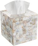 Tissue Box Cover Square – Decorative Tissue Box Holder Square for Bathroom Finished in Beautiful Natural Mother of Pearl Capiz Shells - Tissues Cube Box Cover with Durable Bottom Slider (Milano)