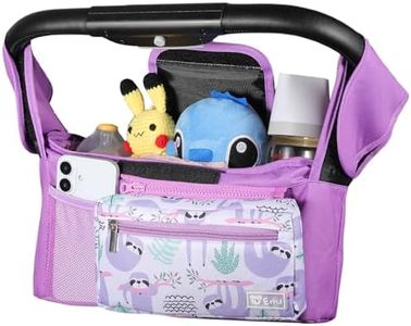 ERRUI Universal Stroller Organizer with Insulated Cup Holders and Detachable Phone Bag,Stroller Caddy Fits for Stroller Accessories like Uppababy, Baby Jogger, Doona, Nuna Stroller (Purple Sloth)