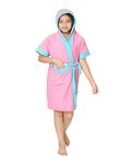 SAND DUNE Kids Girl Hood Bathrobe | Terry Cotton Shower Gown | Half Sleeve Knee Length Kids Girl Bath Robes | Pocket with Waist belt Kid Girl Bathrobes | Pink Bathrobe | 8-9 Year Kid