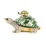 YU FENG Crystals Bejeweled Turtle Trinket Box Hinged Enameled Mother-Child Tortoise Animal Figurine Jewelry Ring Holder Box