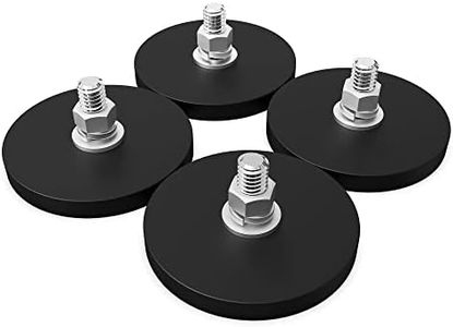 TSUYA 4Pcs Rubber Coated Magnets, 40LBS Neodymium Magnet Base with M8 Threaded Studs and Nuts, Strong Flag Magnet Mount Base with Black Rubber Coating for Light Bar and Add Mirrors