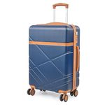 London Fog Lightweight 26" Medium Suitcase - ABS Hard Shell, Luggage with 8 Spinner 360 Degree Wheels | Fully Lined Interior, TSA Lock, and Telescopic Handle LFL007 (Navy/Tan)