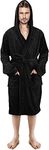 NY Threads Luxury Men’s Hooded Dressing Gown Super Soft Men’s Fleece Robe Cozy Hooded Plush Loungewear, Large, Black