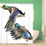 Awowee Decor Shower Curtain Brown Bird Wild Duck Mallard Watercolor Hunting Season Colorful 152x180cm Polyester Fabric Waterproof Bath Curtains Set with Hooks for Bathroom