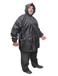 Goodluck 100% waterproof taping Raincoat/Rainsuit/Rainwear for men, sturdy, reusable, suited for plus size (4XL, Black)