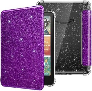 MoKo Case for 7" Kindle Paperwhite 12th Generation 2025/2026 & Kindle Colorsoft 2024/2025,Glitter Clear Kindle Case, Flexible Clear Soft TPU Back Cover Light Shell with Auto Wake/Sleep, Glitter Purple