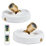 HOFUY Wireless LED Puck Lights Battery Operated with Remote Control, 2-Pack Under Cabinet Closet Light with Timer Function for Under Counter, Shelf, Bookcase, Cabinet, Paintings, Pictures, Accent