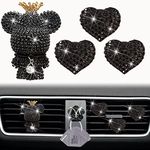 Black Heart & Bear Air Vent Clips, 4 Pcs Bling Heart Car Air Fresheners Diamond Car Diffuser Car Interior Decor Charm Cute Car Accessories Car Decoration for Women + Cute Butterfly Mask Hook