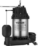 VEVOR 1/2 HP Sump Pump Submersible, Sump Pump with Stainless Steel Surface, 10 ft Power Cord, 1-1/2" NPT Discharge, Automatic Float Switch, for Indoor&Outdoor Water Drain