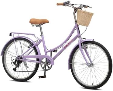 ACEGER Girls Bike with Rattan Basket for 10+ Years, 24" 26" 1 & 7 Speed Comfort Commute Bicycle, Included Dual Brakes & Seat Rack, Adjustable Handlebar & Saddle,Multiple Colors