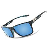 INFI Fishing Polarized Sunglasses for Men Driving Running Golf Sports Glasses Square UV Protection Designer Style Unisex (Shiny Blue Leopard/Ice Blue Lens)