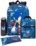 Sonic The Hedgehog Boys Backpack | Kids Navy Camo School Rucksack Pencil Case, Water Bottle | Game Merchandise