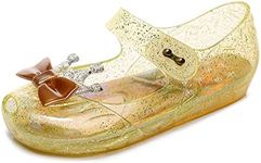 OMGard Jelly Shoes for Girls Princess Dress Up Frozen Inspired Party Cosplay Costumes Flat Sandals for Toddler Size 1 Glitter Clear Yellow Jellies with Bow/Crown