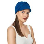 The Headscarves Women's Bamboo Viscose Free Size New Boy Visor Cap with Gathered Band Chemo Hair Loss (HS108_Classic Blue)