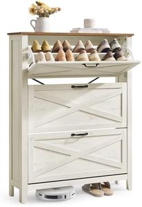 VASAGLE LIRY Collection - Shoe Storage Cabinet Organizer with 3 Flip Drawers, Freestanding Narrow Shoe Rack Cabinet for Entryway, Farmhouse Style, Fits 18 to 24 Pairs, Rustic White UHSC301W02