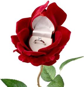 Noble Rose Ring Box - Flower Heart Engagement Ring Box for Proposal Ring, Ceremony, Wedding or Special Occasions (Red)