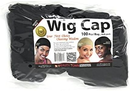 Beauty Town Wig Cap 100 Pieces Bulk Bag - Black, Secures your hair, long lasting, stays in place, light, lightweight, breathable, wig comfortable