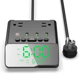 Kungfuking Electronic Alarm Clock with USB Power Strip, PD 20W Alarm Clock Charging Station with 4 USB Max 3.4A/Port and 2 Outlets, 1700J Surge Protection Desk Outlet for Travel, Home, Hotel