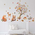 PinkEleph Woodland Animals Wall Decals - Baby Nursery Bear Fox Deer Autumn Wall Stickers - Kids Room Daycare Playroom Classroom Wall Decor