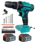 Cordless Drill Driver Kit, 21V Electric Drill Screwdriver Combi Set, 2pcs Li-Ion Battery 5500mah, Fast Charger, 25+3 Clutch, 450N.m Torque, Built in LED, for Drilling Walls, Bricks, Wood, Metal