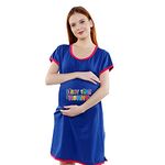 Sillyboom First Time Mommy Graphic Print Maternity Tunic Top for Pregnant Women, T-Shirt Women's Night Dress for Pre and Post-Pregnancy (Pepsi Blue, L)