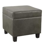 Homepop Home Decor |K7342-E903|Square Ottoman with Lift Off Top|Ottoman with Storage for Living Room & Bedroom - Gray Faux Leather