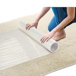 VISION MEDIA® 100m x 60cm Heavy Duty Clear Carpet Protector – 80 Mic Thickness Premium Self-Adhesive Floor Protector - Waterproof Carpet Roll - Easy Unwinding - Safety Cutter Included …