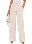 KORSIS Wide Leg Womens Pants Casul Lightweiht Waisted Adjustable Tie Knot Loose Comfy Casual Trousers with Pockets Ivory L